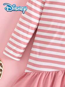 【官方授權】Disney Minnie Mouse 嬰兒女童春夏秋冬休閒洋裝，可愛卡通「Minnie Mouse」粉色與白色條紋印花時尚不對稱設計長袖洋裝，女嬰日常戶外玩耍服，優雅青春活力俏皮女童套裝，理想禮物 - 粉色 - 查看 5