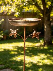 Vintage Copper & Iron Bird Bath & Feeder 2-In-1, Rust-Resistant Garden Decor With Non-Slip Stake - QS121 - View 9
