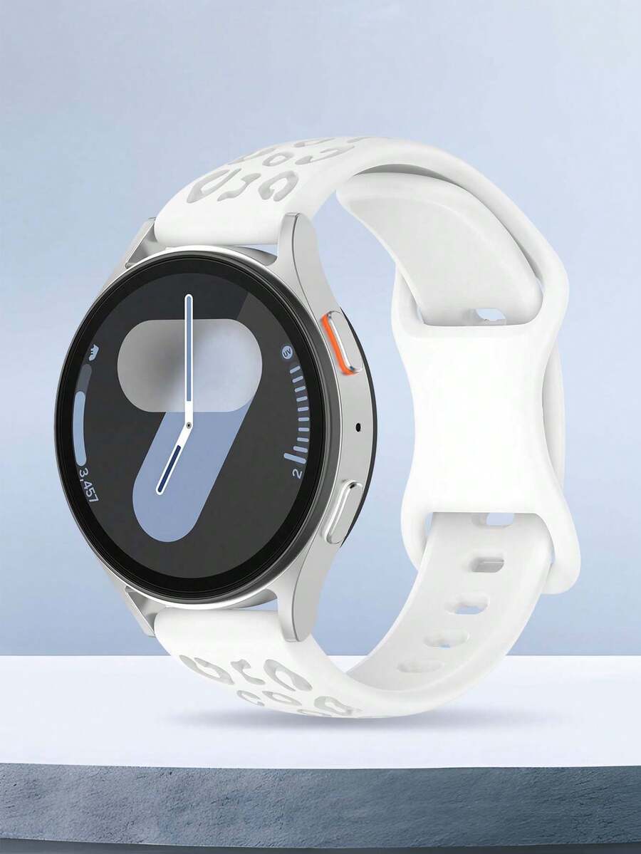 1條白色豹紋矽膠錶帶，相容於 Galaxy Watch 7 FE 6 5 4 40mm 44mm / Watch 5 Pro 45 44mm / Watch 6 43mm / Watch 4 Classic 46mm 經典款，20mm 20mm 易拆裝智慧手錶配件錶帶，女性戶外運動瑜珈健身防水防汗透氣白色3D雕刻豹紋矽膠錶帶