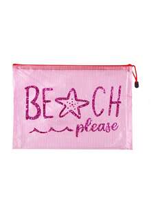 多色防水時尚網格海灘包，附亮面「Beach Please」字樣與海星圖案，大容量透明化妝包、泳池包、便攜耐用盥洗包、文具收納袋、輕量防曬收納包，適合游泳、海灘、潛水及夏季旅行，送給朋友、家人、閨蜜、同學的完美禮物與紀念品，適用於生日、節日、派對、婚禮（伴娘）、教師節、開學季、畢業季 - 彩色 - 查看 12
