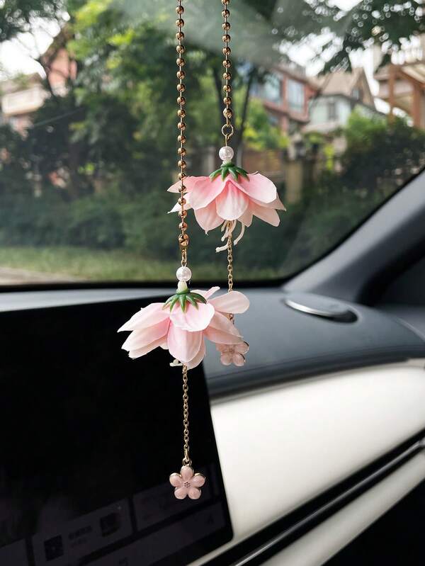 Colgante de flor artificial creativa de aleación de flor de cerezo para coche, adorno colgante para coche, decoración creativa para el interior del coche, decoración colgante para el espejo retrovisor---Pequeño colgante de regalo