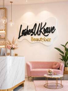 客製化波浪邊亞克力標牌－透明桌面商用名牌，黑色邊框，適用於工作室品牌識別、檯面展示，雷雕 Logo 標誌，適用於辦公室接待處與零售店裝飾 - 彩色 - 查看 4