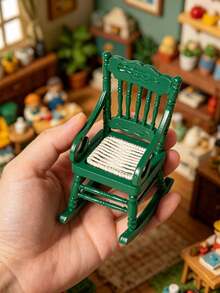 1pc 10.2cm Dollhouse Miniature Rocking Chair, Multi-Color High Back Curved Armrest Rocking Design, Miniature Scene Construction, Doll Photography Backdrop Decoration, 1:12 Scale Dollhouse Interior Furniture Accessory, Suitable For Christmas, Birthday, Valentine's Day Gifts, Bedroom, Living Room, Country Cottage Micro Landscape Decor, All-Season Handmade Miniature Craft - Multicolor - View 2