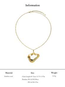 1pc Fashionable Personalized Stainless Steel 18K Gold Plated Geometric Asymmetrical Heart 3D Line Textured Pendant Necklace, Clavicle Chain Jewelry For Women, Suitable For Party And Date - Gold - View 5
