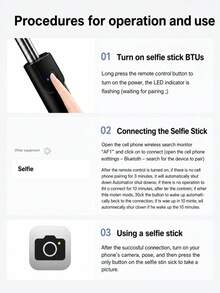 Trípode selfie extensible todo en uno con control remoto Bluetooth, rotación de 360° + cambio de pantalla horizontal/vertical, plegable y ligero, adecuado para viajes, transmisión en vivo, fotos grupales, opcional con luz de relleno o sin luz de relleno - Unitalla - Ver 10