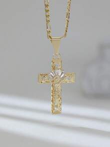 Jesus Crucifix Cross Pendant Necklace With Colorful Zirconia Gemstones Prayer, Ideal For Birthday Gift - Jesus Cross - View 4