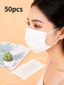 [50/100pcs Per Pack]White Disposable Face Masks, 3-Ply Adult Masks, Elastic Earloop Design, Suitable For Home, Office, School, Outdoor And Other Occasions. Disposable Earloop Design, Suitable For Home, Travel, Office, School, Work And Outdoor Use. - White - View 14