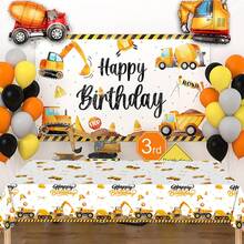 1pc Waterproof Thickened Plastic Dust-Proof Tablecloth, Industrial Engineering Style Yellow & Black Construction Vehicle Print, Rectangular Full-Size Flat Lay Design, Oil-Resistant Easy-To-Wipe Table Cover, Suitable For Engineering Theme Birthday Party, Team Building Gathering, Themed Party Table Decoration - A - View 4