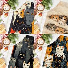 1 pièce Tablier imprimé chat empilé de style dessin animé - Design sans manches, coupe durable et confortable, avec motifs de chats multicolores noir, blanc et orange, convient pour la cuisine, la cuisson et le nettoyage de la maison, le nettoyage ménager, le tablier de ménage, l'uniforme de maison, le tablier de jardinage peint à la main fait main, cadeau de vacances amusant - Multicolore - Voir 7
