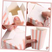 24PCS/12PCS Striped Popcorn Paper Boxes - Carnival Party Mini Paper Popcorn Candy Containers Movie Night Party Supplies Light Pink - Baby Pink - View 8