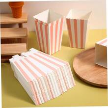 24PCS/12PCS Striped Popcorn Paper Boxes - Carnival Party Mini Paper Popcorn Candy Containers Movie Night Party Supplies Light Pink - Baby Pink - View 9