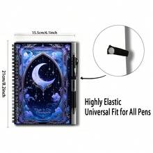 1 Set Dreamy Starry Sky Style 2D Cover Spiral Coil Notebook Set With Pen, 100 Pages 50 Sheets, Exquisite Pattern "Magic In The Moonlight". Suitable For Back To School, Work And Study Scenes, Great For Journaling, Daily Planning Or As A Memo, Also A Thoughtful Gift Choice For Graduation And Birthdays. - M - View 3