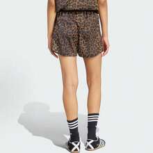 Adidas Originals Satin Loose Leopard Print & Striped 3/4 Length Sports Shorts, Women's Black/Rock Bronze - leopard print - 查看 3