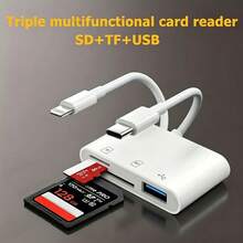 2-In-3 Memory Card Adapter Reader With Lightning And USB-C Interface, Compatible With SD/TF/USB Cards, Fast Data Transfer, Compatible With IPhone 17/16/15/14/13/12, S26/S25/S24/S23/S22/S21/S20 Ultra Plus, Camera Series - View 1