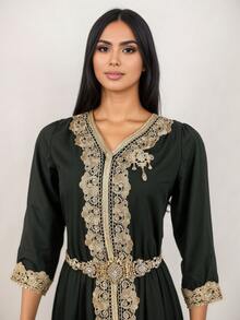1set Court Style Moroccan Jewelry Set: Robe Belt, Earrings & Brooch, Hollow Carved Inlaid Rhinestones Ladies Accessories For Wedding, Party & Festival - Multicolor - View 7