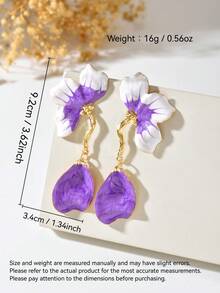 1 Pair Exaggerated 3D Floral Baroque Vintage Style Earrings, Multi-Layered Oil Drip Design, Retro Luxury High-End Gradient Color 3D Iris Flower Earrings, Suitable For Women's Daily, Vacation, And Banquet Wear (Due To Manual Operation, Oil Drip May Be Uneven, Please Understand) - Purple - View 3
