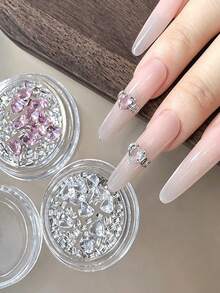 1 Box Sparkling Heart Rhinestone Ring Nail Art DIY Decor Kit, Luxury 3D Nail Accessories, Shiny Manicure Supplies Nail Charms - Multicolor - View 3