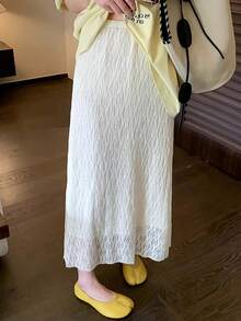 New Solid Color Pleated High Waist Hip-Covering Slimming Skirt, Elastic Waist Versatile A-Line Mid-Length Skirt White - White - View 1