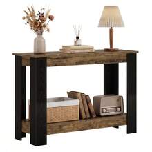FINMIND 41" Industrial Console Table , 2-Tier Narrow Sofa Table Behind Couch With Black Frame, Modern Farmhouse Entryway Table For Hallway Living Room - Brown and Black - View 11
