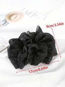 1pc Women's 17cm/6.69inch Solid Color Rhinestone Tulle Oversized Bow Hair Clip, Elegant Fashion Accessory Suitable For Daily Use - Beige - View 5