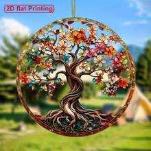 1pc Life Tree Pattern Acrylic Suncatcher, Double-Sided Acrylic Round Window Decor, Suitable For Home, Window, Indoor/Outdoor Garden Decoration - A - View 1