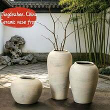 Retro Rustic Solid-Color Ceramic Vases For Home Decor. Matte Artistic Pottery Ornaments, Dual-Purpose For Dried Flowers And Hydroponic Plants. Great For Entry Tables And Sideboards. This Ceramic Vase Set Suits Weddings, Receptions, Home Decor - A - View 5
