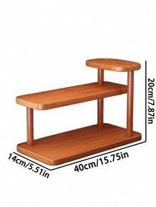 1pc Brown Desktop Organizer Rack, Solid Wood Multi-Layer Desktop Storage Rack With Cup Holder - Modern Light Brown Freestanding Countertop Shelf, No Assembly Required, Space-Saving Bathroom, Kitchen, Bedroom Vanity - Wooden Cosmetic And Toiletries Storage Rack - Brown - View 10
