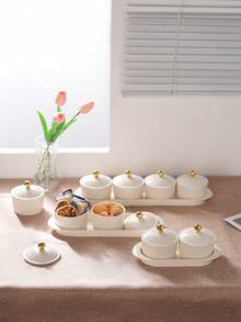 1 Set Transparent/Beige Round Dish Set, Snack Dried Fruit Candy Storage Dish, Luxury Holiday Celebration Food Storage Dish Set - Milky White - View 9