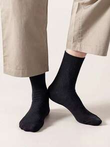 1/3/5 Pairs Men's Mid-Calf Socks, Solid Color Japanese Style Casual Business Socks, Breathable And Sweat-Absorbent For Work And Commuting, Spring/Summer/Autumn/Winter - Multicolor - View 3