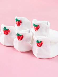 5/10 Pack, Cute White Ankle Socks For Toddlers Kids Strawberry Socks - Multicolor - View 2