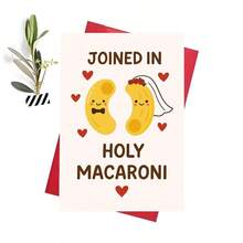 「Joined In Holy Macaroni」趣味婚禮卡，新郎新娘義大利麵諧音梗 - 13*18 - 查看 3