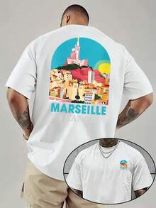 Lässiges Herren-Sommer-T-Shirt mit französischem Motiv – Aufdruck mit Buchstaben und Denkmälern Frankreichs, leichtes Kurzarm-Shirt mit Rundhalsausschnitt in hellrosa Farben - Schwarz - Übersicht 6