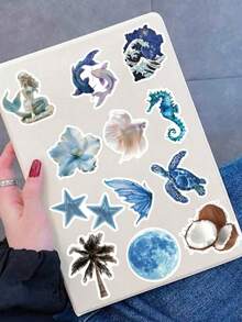 50pcs Blue Ocean Series Stickers, Creative DIY Handmade Stickers, Suitable For Laptop, Phone Case, Guitar, Water Bottle, Scrapbook, Waterproof Decorative Stickers, Perfect For Back To School Season - 50PCS - View 2