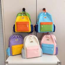 1 pieza Mochila de moda con colores de dopamina, Mochila unisex, Mochila escolar de bloques de color para estudiantes, Mochila de estudiantes con múltiples bolsillos para viajes de verano, vacaciones, artículo de viaje esencial para estudiantes de primaria, secundaria, preparatoria y universidad, Bolso de mujer de alta calidad, Excelente regalo para vacaciones - Multicolor - Ver 8