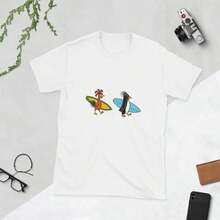 Joe And Cody Surfing T-Shirt: Unisex Beach Tee - White - View 2