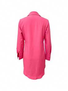 European And American Women's Fashion Casual Sexy Street Cute Solid Color Button Front High-Low Hem Split All-Season Daily Long Sleeve Shirt - Hot Pink - View 3