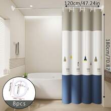 1pc Pendant Light Pattern Shower Curtain, Cartoon Design, Bathroom Divider Curtain, Includes Hooks, Easy To Install - Multicolor - View 13