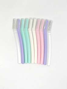 3/6/10pcs Curved Pastel Color Protective Cap Sharp Blade Precision Eyebrow Shaper Facial Hair Remover Non-Slip Handle Portable Multi-Color Gift Style Student Dorm Home Daily Makeup Grooming Accessory Back To School Skin-Friendly Affordable - Multicolor - View 13