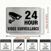 D Flat Wooden 24-Hour Video Surveillance Plastic Sign - 8X5 Inches, UV And Scratch Resistant, Durable Wall-Mounted Warning Sign, Suitable For Home, Office, Warehouse, Parking Lot, Retail Store Security Monitoring - Silver - View 9