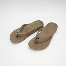 Unisex Flip Flops With Arch Support, Solid Color Beach Sandals, Neutral Vacation Flip Flops For Beach And Home, Spring Summer Autumn - Brown-black Diamond Shoe Flower - View 6