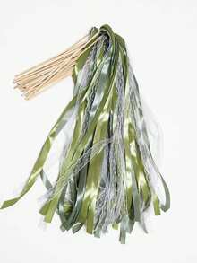 10/20pcs Ribbon Wands With 3-Layer Lace Ribbon And Golden Bells, Party Wands, Party Favor Ribbon Sticks, Magic Fairy Wands, Suitable For Wedding Decoration (Green), Best Gift, Wedding Decor, Home Decor, Room Decor, Bridal Shower Birthday Graduation Decoration, Party Decor, Bachelorette Party Decor - Green - View 5
