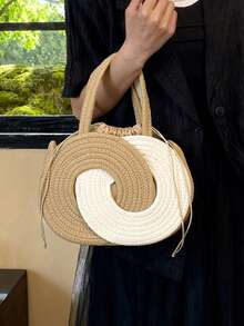Fashionable Woven Shoulder Bag For Spring 2026, Suitable For Daily Use, Casual Outings, Travel, And Vacations - 米色 - 查看 4