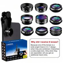 3-In-1 Mobile Phone Camera Lens Kit - 210° Fisheye Lens + 25X Macro Lens + 120° Wide Angle Lens, Clip-On Smartphone Lens Suitable For Most Smartphones - 3in1 Lens Kit - View 10