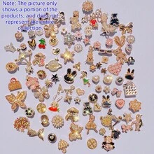 各式金色水钻鞋饰，包括星星、花朵、动物图案，闪亮DIY鞋饰，适用于花园鞋、凉鞋，可拆卸树脂装饰，节日礼物 - 金色 - 查看 2
