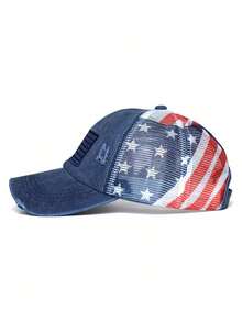1pc Unisex Solid Color American Flag Embroidered Baseball Cap, Fashionable Versatile Polyester Mesh Hat - Multicolor - View 5