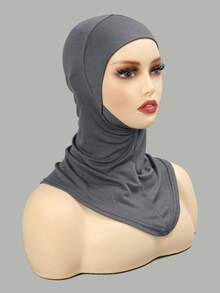 1PC Women's Fashion Solid Color Elastic Chin Strap Under Cap Head Scarf - 063-dark Gray - View 8