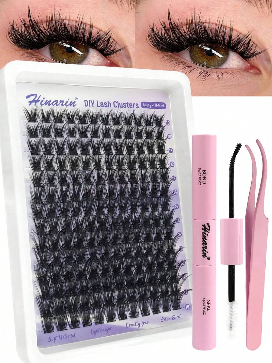 168er Cluster Wimpern Set C-Curl 10-18mm gemischte wispy Einzelwimpern natürlicher Look DIY Cluster Einzelwimpern Set mit Bond&Seal und Pinzette einfach zu tragen geeignet für tägliches Make-up Wimperncluster,Einzelwimpern,Wimpern,künstliche Wimpern