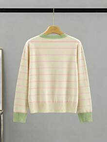 GIGOGOU New Basic Style Autumn/Winter Women's Casual Knit Striped Sweater Long Sleeve Pullover Soft And Comfortable - Apricot - View 8