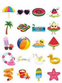 50Pcs Cute Cartoon Summer Tropical Beach Stickers, Waterproof Vinyl Holiday Seasonal Bulk Decals For Water Bottle, Laptop, Phone, Luggage & Notebook DIY Decor - Multicolor - View 7