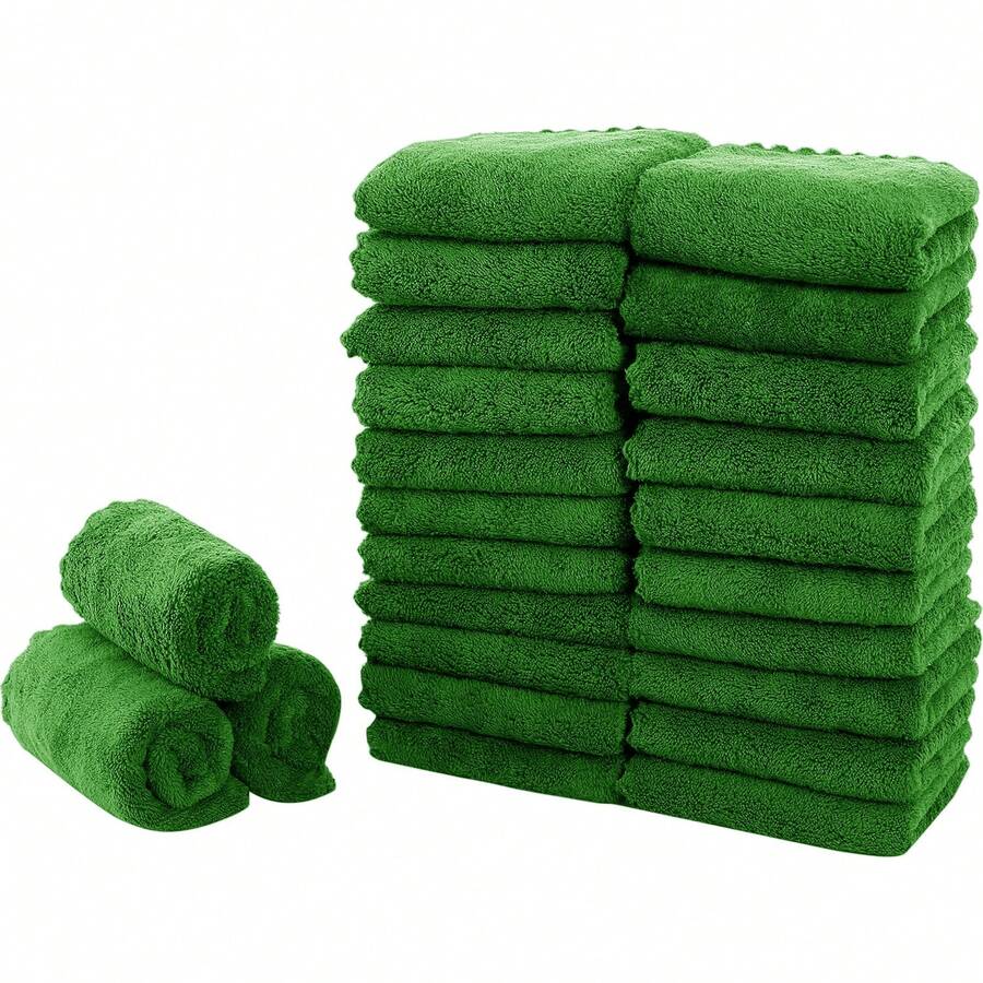 Microfiber Washcloths 5 Packs 29.5" X 13.8" Soft Feel Fingertip Towels Quick Drying Coral Velvet Wash Cloths Ultra Soft, Quick-Drying & Multipurpose Face & Hand Towels For Bathroom, Spa, And Gym Towel. - Grass Green - View 1